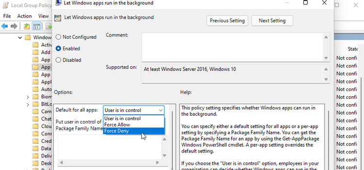 غیرفعال کردن برنامه های پس زمینه به روش group policy