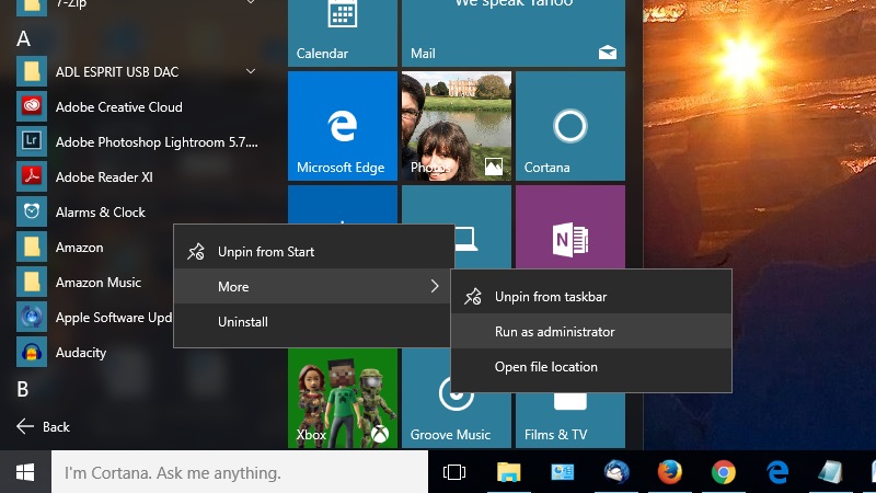 اصطلاح run as administrator start menu ران ادمينستور
