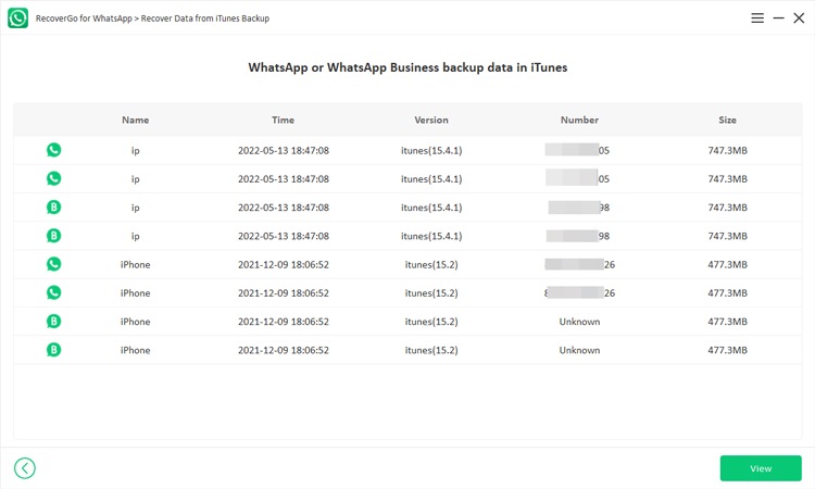 view itunes backup recovergo whatsapp