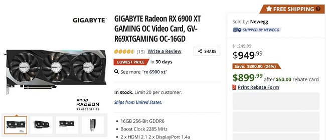AMD Radeon RX 6900XT drops 899 USD