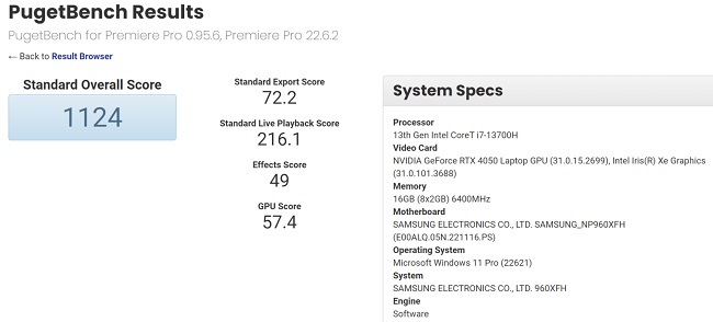 امتیاز بنچمارک گرافیک لپ تاپ RTX 4050 انویدیا