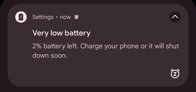 هشدار شارژ بسیار کم باتری (Very low battery) در اندروید 14