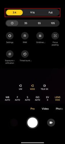 نسبت ابعاد در تنظیمات گوشی دوربین xiaomi