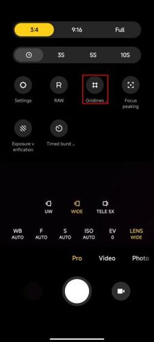 gridlines تنظیمات در دوربین گوشی xiaomi