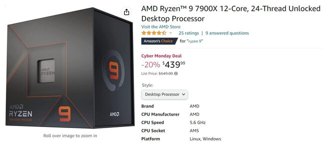 پردازنده ryzen 9 7900x