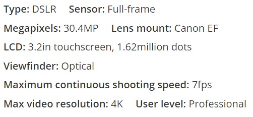 مشخصات دوربین عکاسی Canon EOS 5D Mark IV - بهترین دوربین دیجیتال عکاسی