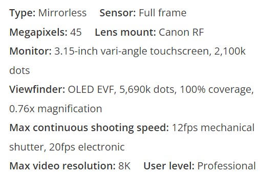 مشخصات دوربین عکاسی Canon EOS R3 - دوربین های عکاسی 2022