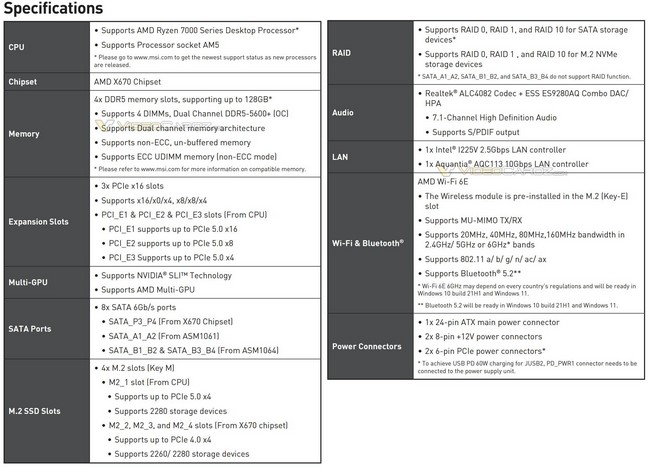 مشخصات MEG X670E Godlike