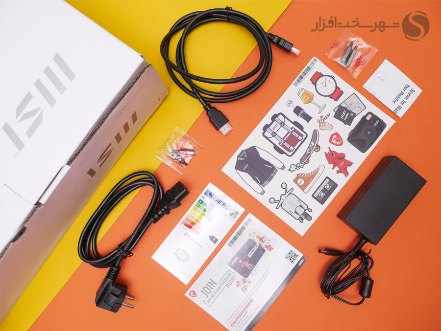 محتویات جعبه مانیتور مدرن MD241P ام اس آی