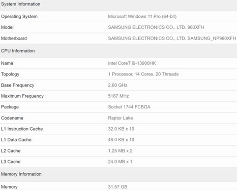مشخصات پردازنده Core i9-13900HK