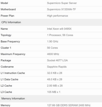 مشخصات پردازنده Xeon W9-3495X