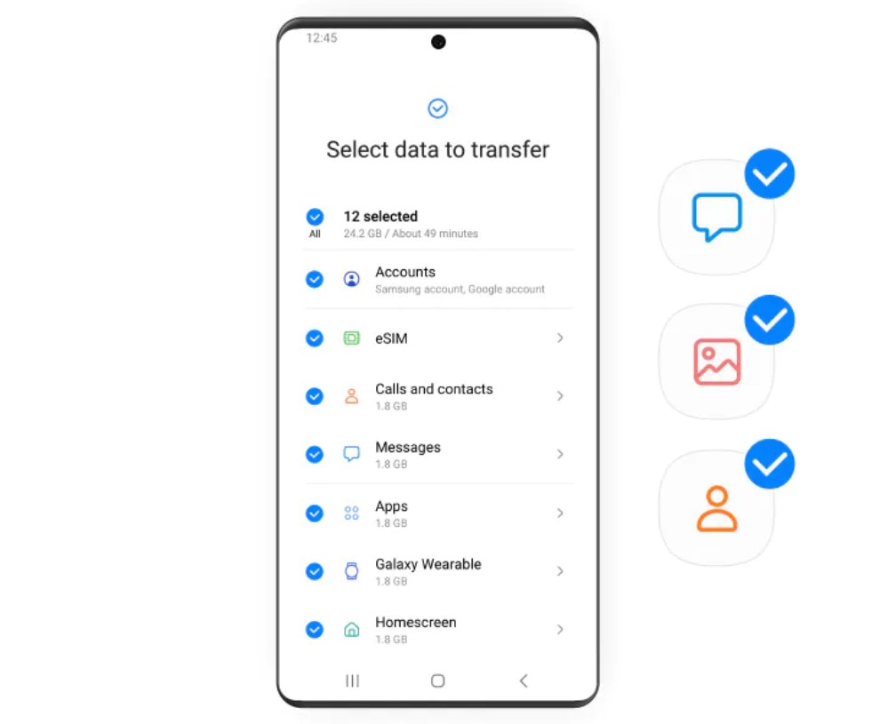 انتقال اطلاعات با برنامه Smart switch