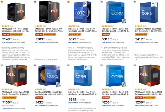 پرفروش ترین پردازنده ها در دو فروشگاه بزرگ Newegg و Amazon US