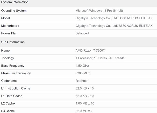مشخصات پردازنده RYZEN 7 7800X