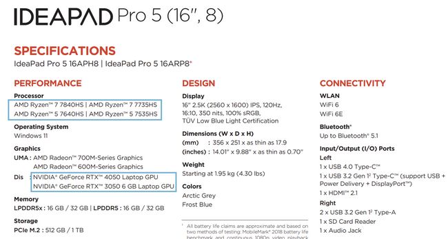 مشخصات لپ تاپ ideapad 5 pro