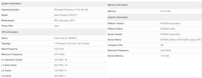 مشخصات گرافیک RTX 4080 لپ تاپ