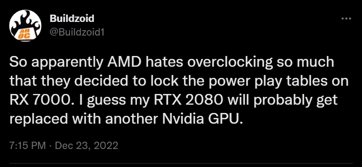 عدم امکان اورکلاک کارت‌های RX 7000 شرکت AMD