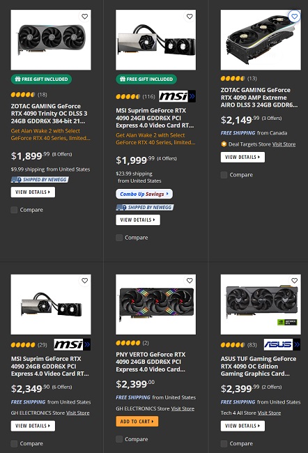 ارزان‌ترین کارت گرافیک GeForce RTX 4090 در فروشگاه Newegg