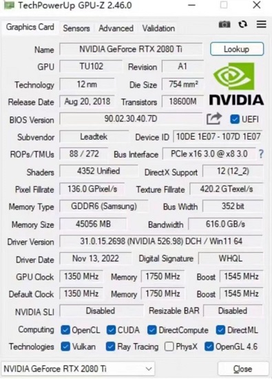 افزایش حافظه کارت گرافیک RTX 2080 Ti انویدیا