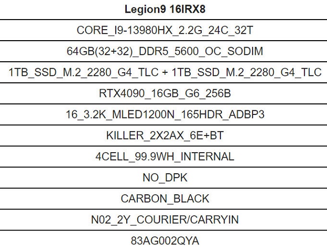 مشخصات لپ تاپ Legion 9i لنوو