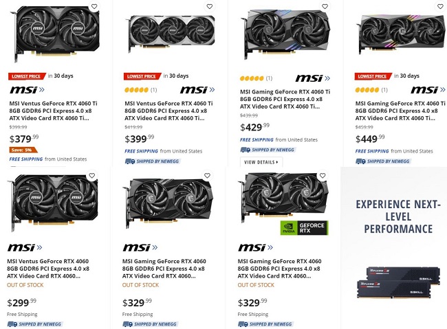 قیمت مدل‌های کاستوم MSI RTX 4060