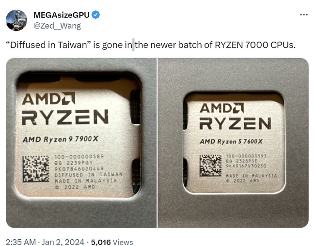 پردازنده AMD رایزن ساخت تایوان