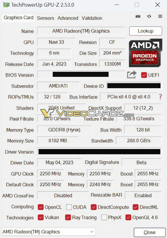 مشخصات کارت گرافیک Radeon RX 7600