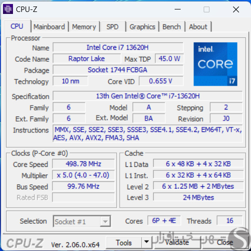 بررسی MSI Stealth 15 A13VE با cpuz