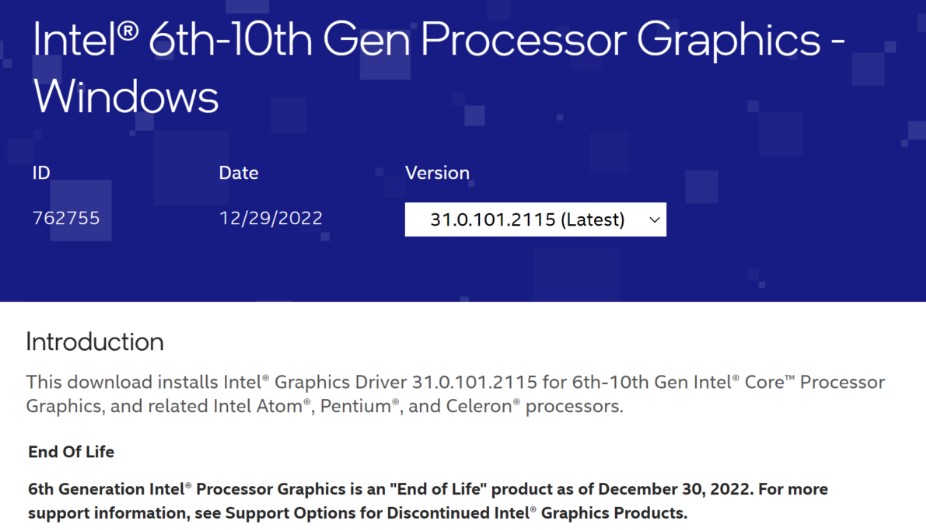 پایان پشتیبانی از پردازنده های Skylake