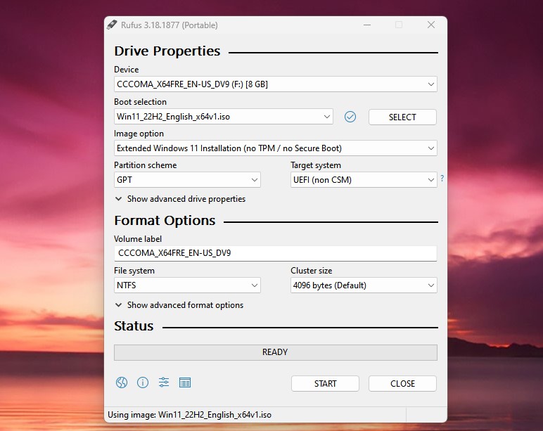 تنظیمات rufus برای ویندوز 11