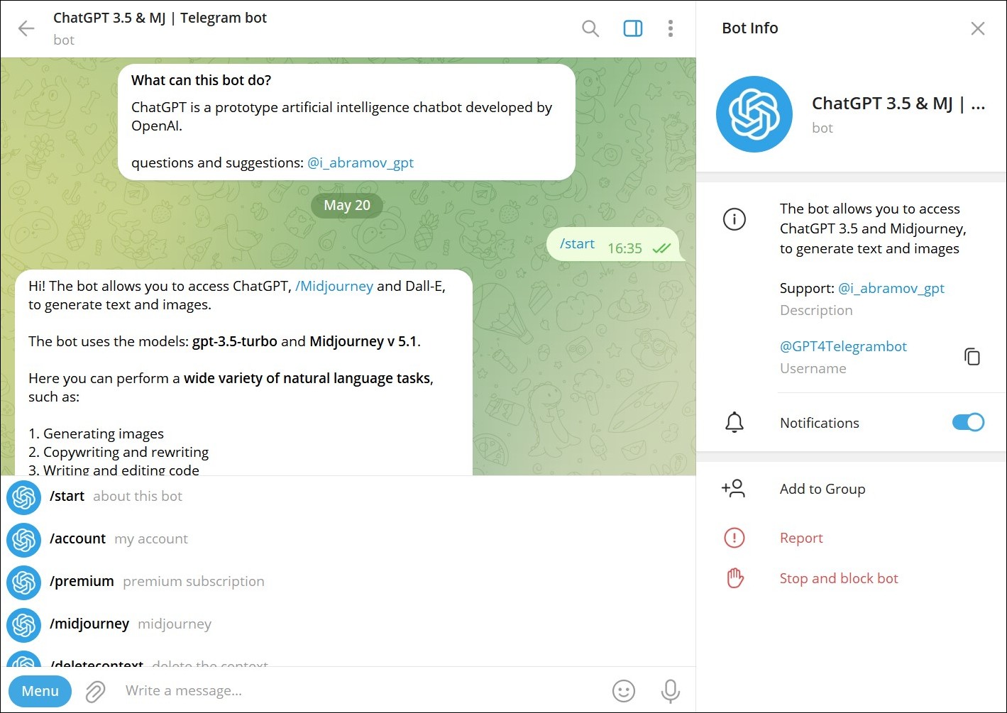 ربات GPT4Telegrambot - ربات هوش مصنوعی ChatGPT در نسخه تلگرام پریمیوم