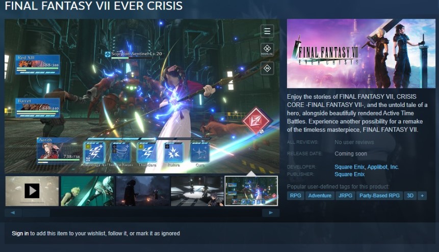 مشخصات سیستم مورد نیاز Final Fantasy 7 Ever Crisis