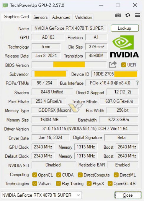 مشخصات کارت گرافیک RTX 4070 Ti Super انویدیا