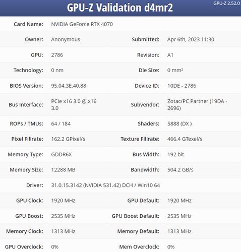 مشخصات کارت گرافیک RTX 4070