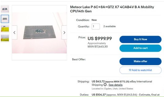 فروش پردازنده نسل چهاردهم Meteor Lake در eBay