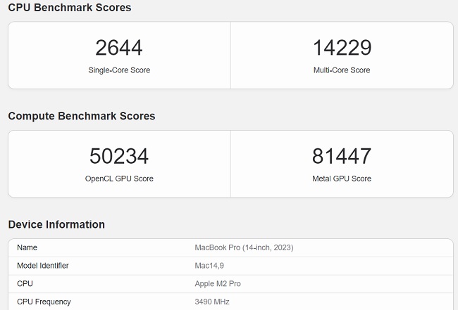 نتایج تست تراشه Apple M2 Pro در گیک‌بنچ