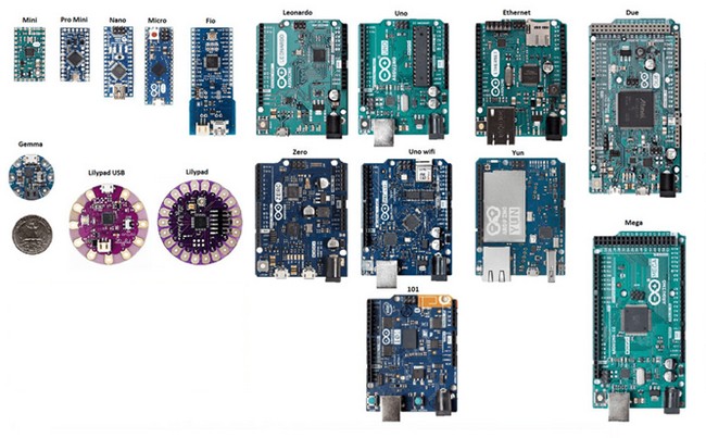 انواع بردهای Arduino در ابعاد و اندازه‌های مختلف