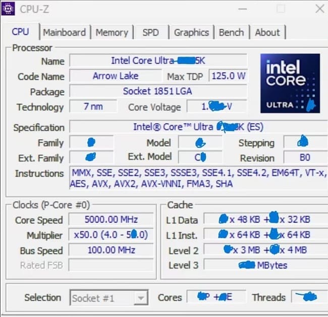 مشخصات منتسب به  Core Ultra 9 285K