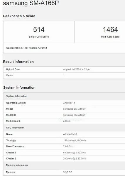 بنچمارک Galaxy A16 5G