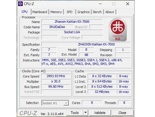 مشخصات پردازنده چینی Zhaoxin KX-7000