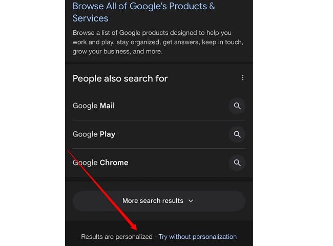 قابلیت Try Without Personalization گوگل