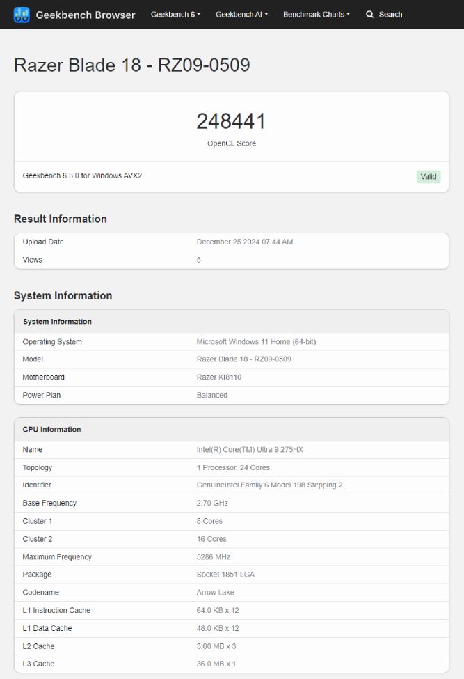 مشخصات پردازنده Core Ultra 9 275HX اینتل