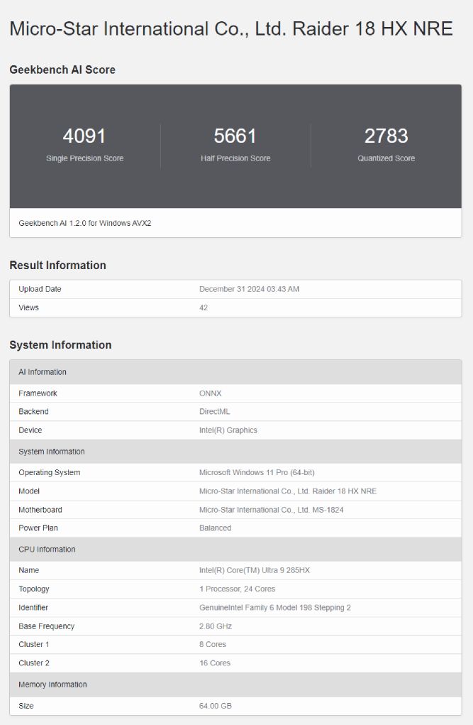 بنچمارک پردازنده Core Ultra 9 285HX اینتل