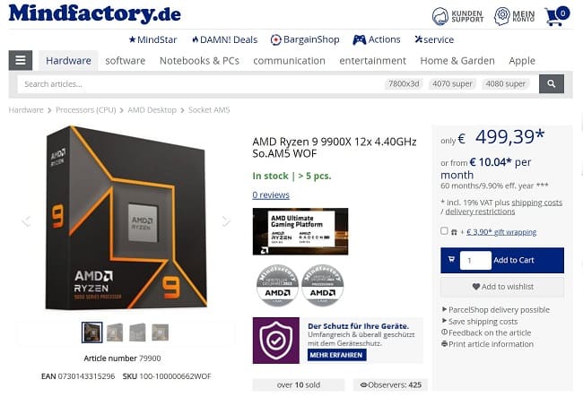 پردازنده Ryzen 9 9900X از راه نرسیده در برخی فروشگاهها ارزان شد
