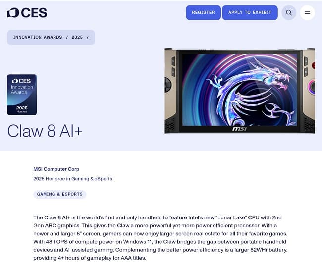 کنسول دستی +Claw 8 AI  از شرکت MSI