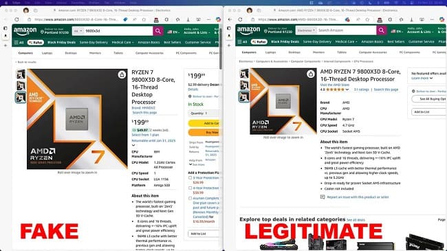 نسخه فیک پردازنده AMD Ryzen 9 9800X3D در فروشگاههای آنلاین