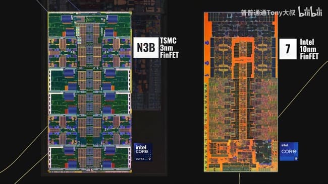 مقایسه تراشه ساخته شده با فناوری Intel 7 با N3B