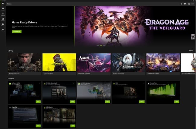 منوی بازی ها در Nvidia App