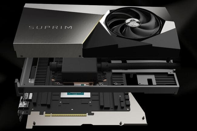 ساختار خنک کننده ترکیبی آبی بادی MSI RTX Suprim Liquid