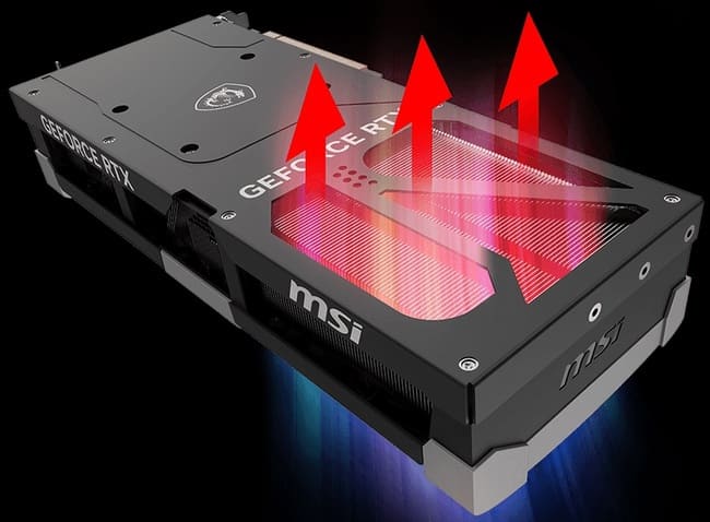 بخش گذردهی هوا در سیستم خنک کننده msi rtx 50 Ventus